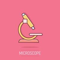 microscoop icoon in grappig stijl. laboratorium vergrootglas tekenfilm illustratie Aan geïsoleerd achtergrond. biologie instrument plons effect teken bedrijf concept. vector