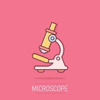 microscoop icoon in grappig stijl. laboratorium vergrootglas tekenfilm illustratie Aan geïsoleerd achtergrond. biologie instrument plons effect teken bedrijf concept. vector