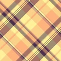 kader kleding stof controleren, handel plaid Schotse ruit naadloos. vernieuwen textiel achtergrond structuur patroon in geel en oranje kleuren. vector