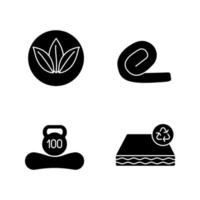orthopedische matras glyph pictogrammen instellen. ecologische, recyclebare en herbruikbare eigendom, gewichtslimiet, springless oprolbare matras. silhouet symbolen. vector geïsoleerde illustratie