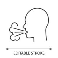 hoesten lineaire pictogram. dunne lijn illustratie. virale infectie, griep, griep, verkoudheidssymptoom. slechte adem. niezen. tuberculose, bof. contour symbool. vector geïsoleerde overzichtstekening. bewerkbare streek