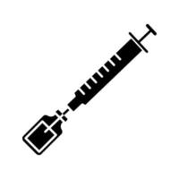 vaccin glyph icoon. silhouet symbool. spuit met medicijnflesje. tetanus, bcg-immunisatie, vaccinatie. medicijnen, medicijnen injectie. negatieve ruimte. vector geïsoleerde illustratie