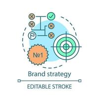 merk strategie concept icoon. merk management idee dunne lijn illustratie. strategie analyse. succesvol merkontwikkelingsplan. doel bereiken. vector geïsoleerde overzichtstekening. bewerkbare streek