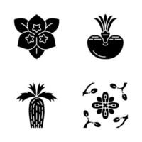 woestijn planten glyph pictogrammen instellen. exotische flora. bougainvillea bloem, levende steen, Californië waaierpalm, larrea. droge plaatsen planten. silhouet symbolen. vector geïsoleerde illustratie