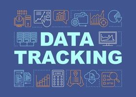 data tracking ruimte woord concepten banner. boekhoudsysteem, diagram, gegevensorganisatie. presentatie, website. geïsoleerde belettering typografie idee met lineaire pictogrammen. vector overzicht illustratie