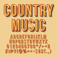 country muziek vintage 3d vector belettering. retro vet lettertype, lettertype. popart gestileerde tekst. old school stijl letters cijfers, symbolen, elementen pack. Jaren '90, '80 poster, spandoek. zachte kleur achtergrond