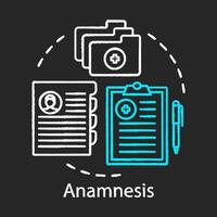 patiënt anamnese concept krijt icoon. klinische dienst idee. therapie. anamnese, tests, medische recepten. zorgdatabank. vector geïsoleerde schoolbordillustratie