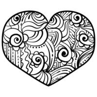 tekening hart met bloemen wervelingen, schets kleur bladzijde voor creativiteit over liefde vector