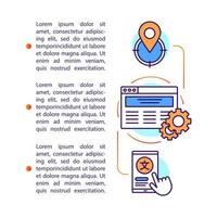 toepassing lokalisatie artikel pagina vector sjabloon. brochure, tijdschrift, boekje ontwerpelement met lineaire pictogrammen en tekstvakken. print ontwerp. conceptillustraties met tekstruimte