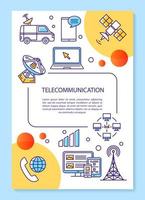 telecommunicatie-industrie poster sjabloon lay-out. tv-uitzending. banner, boekje, folder afdrukontwerp met lineaire pictogrammen. vectorbrochure paginalay-outs voor tijdschriften, reclamefolders vector