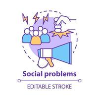 sociale problemen concept icoon. geweld, sociaal misbruik en intimidatie idee dunne lijn illustratie. asociaal gedrag. conflicten en pesten. vector geïsoleerde overzichtstekening. bewerkbare streek