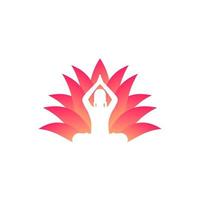 yoga-logo, mediterend meisje en lotusbloem vector