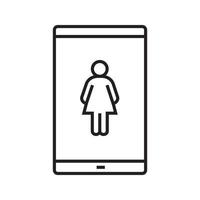 dame smartphone lineaire pictogram. dunne lijn illustratie. slimme telefoon met vrouw contour symbool. vector geïsoleerde overzichtstekening