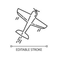 aerobatics lineaire pictogram. acrobatische manoeuvres en stuntvliegen. luchtmachtshow met vliegtuig. luchtvaart, vliegtuigprestaties. vliegtuigen trucs. contour symbool. vector geïsoleerde tekening. bewerkbare streek