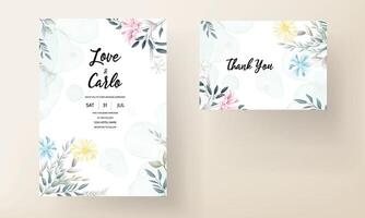 mooi bloem en bladeren bruiloft uitnodiging kaart vector
