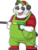 een panda tekenfilm mascotte voor auto wassen Holding een hoog druk wasmachine geweer Jet verstuiven vector