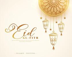 Islamitisch festival eid al fitr groet achtergrond met hangende lantaarn vector