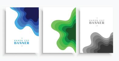 reeks van drie 3d stijl papier kunst backdrop voor presentatie vector
