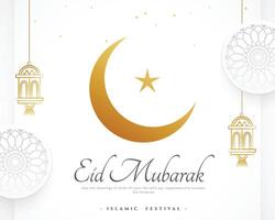 eid mubarak festival achtergrond banier met gouden voor de helft maan vector