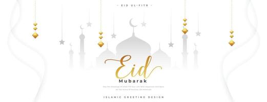 mooi eid mubarak groet behang met moskee ontwerp vector