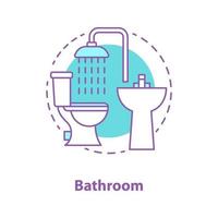 badkamermeubel concept icoon. sanitair idee dunne lijn illustratie. douche, wastafel en toiletpot. vector geïsoleerde overzichtstekening