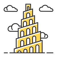 babel toren bijbel verhaal kleur icoon. ziggoerat. hoge structuur in Babylonië. religieuze legende. christelijke religie, plot van de heilige boekscène. bijbels verhaal. geïsoleerde vectorillustratie vector