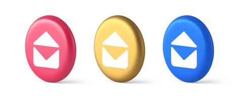 e-mail Open envelop brief ontvangen inkomend bericht knop 3d realistisch isometrische cirkel icoon vector