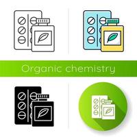 kruidengeneeskunde icoon. organische chemie. farmaceutische producten. medische Chemie. organische verbindingen tegen ziekten. plat ontwerp, lineaire, zwarte en kleurstijlen. geïsoleerde vectorillustraties vector