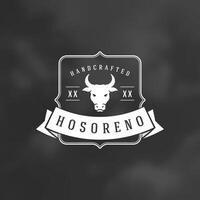 stier of koe hoofd ontwerp element in wijnoogst stijl voor slagerij winkel logotype vector