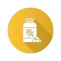 rx pil fles plat ontwerp lange schaduw glyph pictogram. medisch voorschrift. medicijnen. vector silhouet illustratie