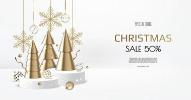 realistisch podium voor winter- en kerstontwerp, verkoop. wenskaart, spandoek, poster, koptekst voor website vector