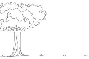 doorlopend een lijn tekening schaduwrijk bomen dat gedijen in ruimte. gebruikt naar zitten en kom tot rust lezing een boek. boom van leven in buitenste ruimte. kosmisch heelal concept. single lijn trek ontwerp illustratie vector