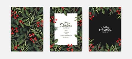 set vrolijk kerstfeest wenskaarten, verticale banners, flyers, uitnodigingen. gelukkig nieuwjaar, fijne feestdagenkaarten met kerstbloemen en wintervoorwerpen vector