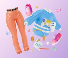 3d nieuw herfst tiener- kleding verzameling concept achtergrond tekenfilm stijl vector
