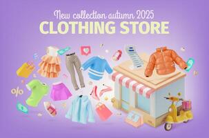 3d nieuw verzameling herfst kleding op te slaan advertenties banier concept poster kaart. vector