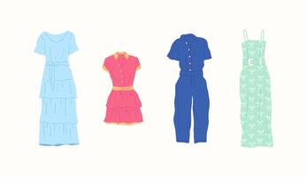 tekenfilm kleur verschillend type kleren vrouw jurken set. vector