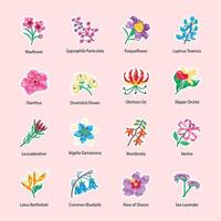 bloeiende bloemen vlak stickers vector