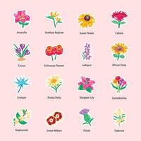 bloeiende bloemen vlak stickers vector