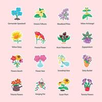 bloeiende bloemen vlak stickers vector