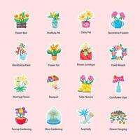 bloeiende bloemen vlak stickers vector