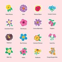 bloeiende bloemen vlak stickers vector