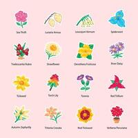 bloeiende bloemen vlak stickers vector