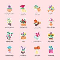 bloeiende bloemen vlak stickers vector