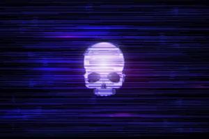 schedel op scherm met glitch-effect vector