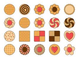 illustratie van verschillend koekjes, kleurrijk taart bakken uitrusting. een taart bestaande van inbaar heerlijk voedsel koekjes. eten koekjes, vers cakes en zoet taarten. vector