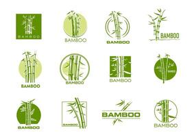 bamboe boom bladeren pictogrammen, spa massage symbolen reeks vector