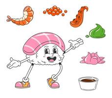 tekenfilm Japans sushi karakter met ingrediënten vector