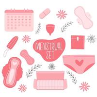 menstruatie- fiets set. menstruatie kalender. periode. menstruatie producten vector