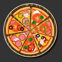 illustratie Aan thema groot heet smakelijk pizza naar pizzeria menu vector