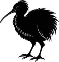 een zwart en wit silhouet van een kiwi vogel vector